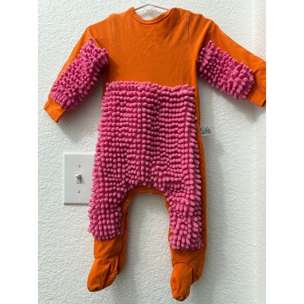 Baby Mop Onesie Orange Pink Chenille Cleaning cloth Size (6–9M)